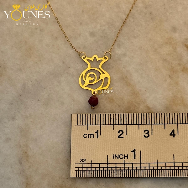 گردنبند طلا انار تک سنگ قرمز